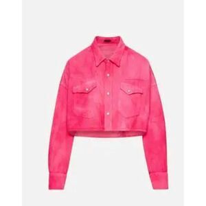 R13 Cropped Corduroy Cowboy Shirt In Fuschia Size M NEW $595